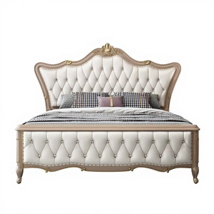 Lit plateforme élégant de style français capitonné avec tête de lit à volants, disponible en tailles King et <span class=keywords><strong>Queen</strong></span>, mobilier de chambre principale, décoration intérieure, montage facile - Product Image 2