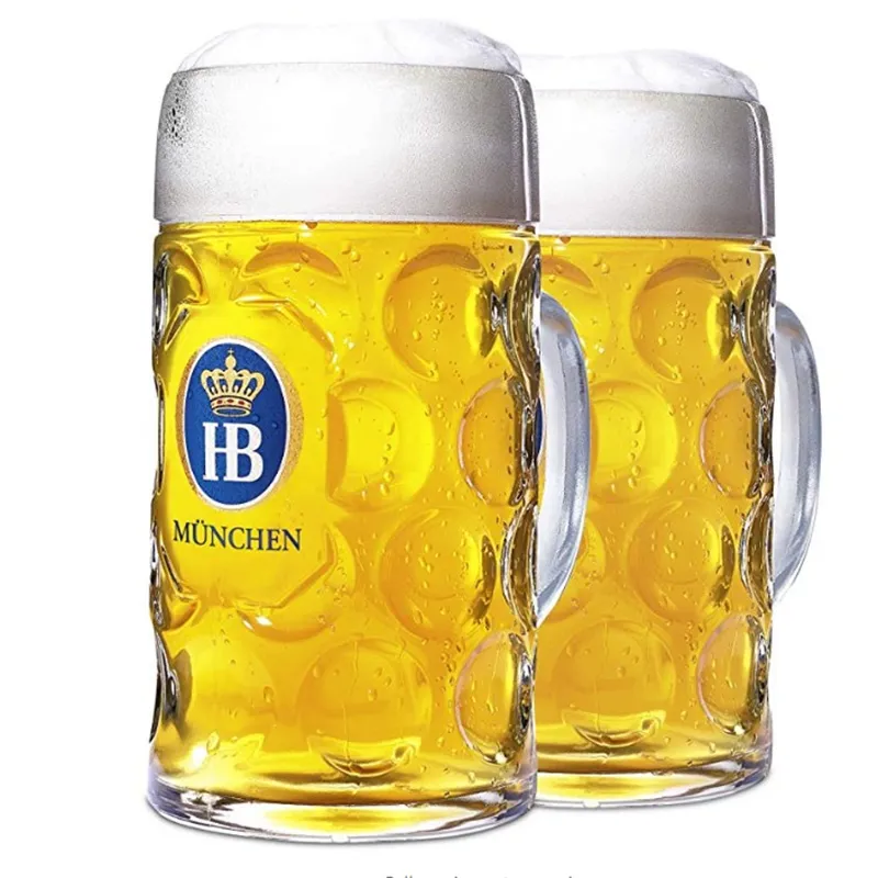 1 litre HB "Hofbrauhaus Munchen" bira kupası çukurlu cam bira Stein satılık