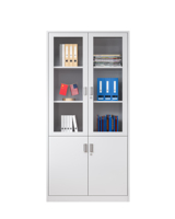 Armoire de rangement en métal durable avec portes doubles en verre pour le classement de documents de bureau