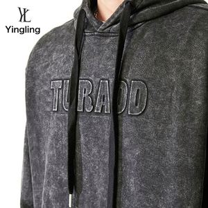 Sweat à capuche en molleton de coton French Terry Yingling Vintage, effet délavé, imprimé hiver, avec design personnalisé en relief - Product Image 3