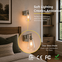 Lampu Dinding Besi Vintage Bohlam LED Finishing Nikel Poles Badan Kaca Bening Lampu Dinding Latar Belakang Ruang Tamu Kamar Mandi Kamar Tidur