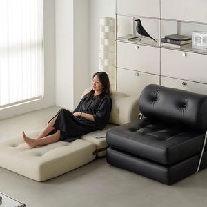 Sofá cama modular de cuero crema y negro, muebles seccionales para sala de estar, completamente ensamblado - Product Image 2