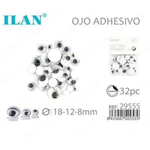 Occhi Adesivi Ilan 18-12-8mm con Ciglia per Lavori Artigianali 32pz - Product Image 1