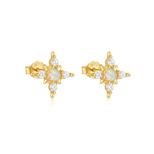 Pendientes de Plata S925 con Ópalo en Forma de Estrella de Ocho Puntas y Piedra Central, Estilo Lujoso y Moderno para Mujer - Product Image 1