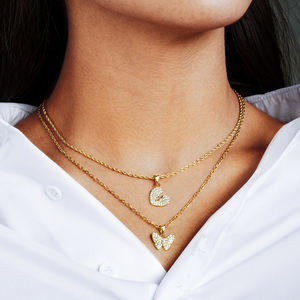 KRKC Della Signora Mini Piccolo Piccolo Delicato Cristallo di Diamante DELLA CZ Del Cuore e di Fascino Della Farfalla Del Pendente Della Collana Dei Monili Delle Donne Set Collana Del Cuore - Product Image 4