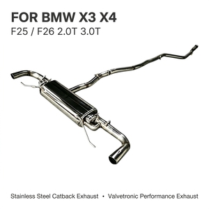 Système d'échappement Catback Vortex en acier inoxydable 304 pour BMW X3 X4 F25 F26 2.0T 3.0T avec système de modification à clapet unique et sorties latérales chromées - Product Image 1