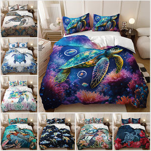 Impression 3D <span class=keywords><strong>monde</strong></span> sous-marin tortues de mer ensemble de literie en gros polyester housse de couette personnalisable - Product Image 2
