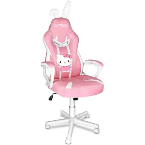 Pembe yarış tarzı ergonomik çocuk oyun sandalyesi çocuk Silla Gamer pembe beyaz yüksek geri bilgisayar PC oyun sandalyesi tavşan kulakları ile