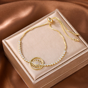 Evil Eye <b>Bracelet</b> Gold And White <b>Copper</b> Plated Zircon Adjustable Clasp Women Jewelry Geometric Chain Summer 2024 - Product Image 1