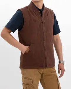 OEM Men's Quilted Lined Vest Washed Canvas Winter Warm Outdoor Hunting Work Utility Travel Vest Jacket 4 Pockets