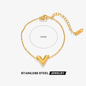 Vente en gros Collier classique en forme de V Pendentif Boucles d'oreilles Bracelet Ensemble de bijoux en or en acier inoxydable - Product Image 5