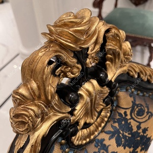 Sang trọng Pháp cổ điển rắn gỗ tay khắc vòng xoay đầu đen vàng lá gild bàn ăn thiết lập với lười biếng <span class=keywords><strong>Susan</strong></span> - Product Image 6