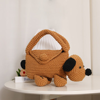 Sac fourre-tout en paille en forme de chien, panier fantaisie animalier, design mignon de chiot, sac à main unique pour amoureux des animaux