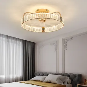 ไฟพัดลมติดเพดานห้องโรงแรมหรูหราดีไซน์ทันสมัยควบคุมระยะไกลได้พัดลมติดเพดาน LED อัจฉริยะ