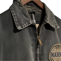 Veste en jean de travail pour homme au design personnalisé, veste en toile de canard sergé vieillie, éclaboussures de peinture, veste vintage avec patchs