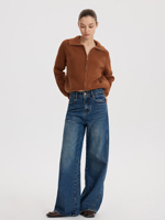 Jean YUANBOFEI pour femme, micro-à volants, haute qualité, coupe ajustée, taille haute, en denim respirant, style simple et tendance