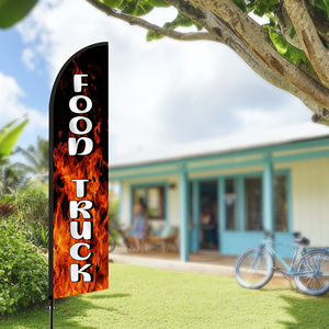 รถขายอาหารขนาด 2.5*11.5 ฟุต ธงขนนกคุณภาพสูงแบบกำหนดเอง ธงชายหาดสำหรับงานปาร์ตี้ริมชายหาดและการโฆษณาส่งเสริมการขาย - Product Image 5