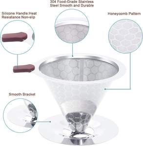 Filtre à café en acier inoxydable sans papier pour cafetière Cone Coffee Dripper avec tasse intégrée - Product Image 4