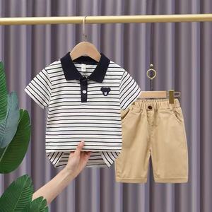 Ensemble d'été en coton pour garçons, t-shirt à manches courtes et short, idéal pour le quotidien des enfants, respirant et décontracté, lot <span class=keywords><strong>de</strong></span> 2 pièces - Product Image 1