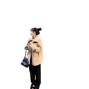 Women's Mid Length Shearling Coat Khaki Solid Color Faux Fur Winter Warm Outerwear - Product Image 5