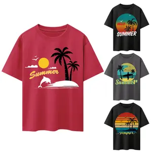 Loose Fit Custom Graphic Logo Text Tops Dtg Print Embroidery Crew Neck Beach Hawaii Stylish USA Summer T-Shirt For Man