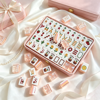 Set Mahjong Amerika Motif Buah Kustom 166 Ubin, Ubin Mahjong Pink Pearlescent untuk Hiburan Pesta Wanita