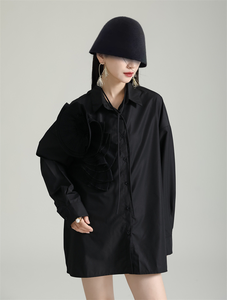 Niche 3D fleur imprimé élégant <span class=keywords><strong>chemisier</strong></span> ample pour les femmes de grande taille printemps automne chemise à manches longues col rabattu bouton - Product Image 3