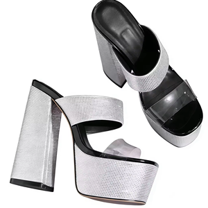 Black rivet high-<b>heeled</b> women's 2026 new style pointed-<b>toe</b> open-<b>toe</b> sexy chunky-<b>heeled</b> elegant nude high-<b>heeled</b> shoes - Product Image 1