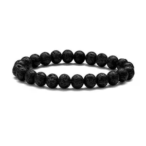 Private Label Men's Essential Oil Bracelet 8mm Beaded Black Natural Stone Stainless Elasticity Composed Gold Steel Silver Pearl