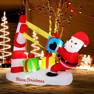 Babbo Natale Gonfiabile Illuminato a LED da 1,68 m che Salta Fuori dal Camino <span class=keywords><strong>di</strong></span> Zucchero, Decorazione Natalizia Gonfiabile da Giardino - Product Image 6