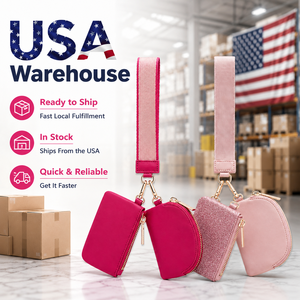USA Warehouse Outdoor Carry <b>Pouch</b> Bag Keychain Bag Dual <b>Pouch</b> Wristlet Dual Bag Coin Bag Pink Leather Dual Storage Bag - Product Image 6