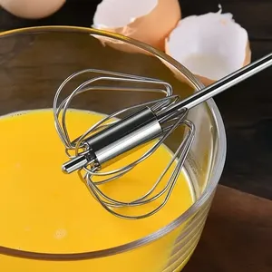 Batteur à œufs semi-automatique en plastique, fouet écologique pour cuisine domestique, mélangeur manuel avec ustensiles à crème auto-tournants - Product Image 5
