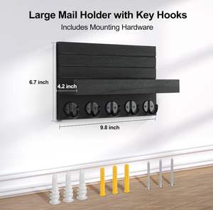 Étagère murale en bois de haute qualité, porte-clés et porte-courrier décoratif avec de grands crochets pour le salon - Product Image 2