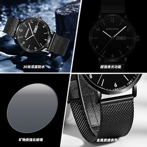 Binbond Men's Quartz Watch 7mm Ultra Thin Waterproof Analog With Date Display Stainless Steel Mesh Band - Product Image 4
