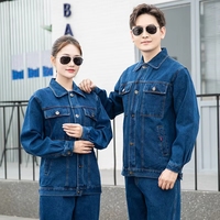 Ensemble de vêtements de travail en denim épais pour le printemps et l'automne, pantalons et jeans durables, uniformes de travail pour hommes et femmes