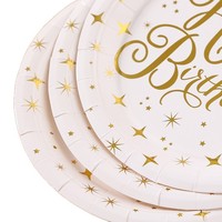 Platos para Cena, Serie con Estampado Dorado, Grado Alimenticio, Gruesos, Impermeables, Resistentes al Aceite y al Calor, Desechables, Decoraciones para Fiestas