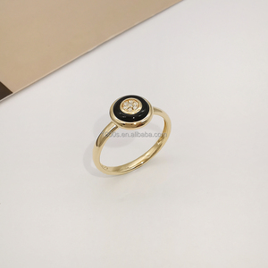 <span class=keywords><strong>Hot</strong></span> Selling Custom 14 Karat Echtgold Verlobung sring für Damen mit natürlichem Diamant und schwarzem Achat für den Jubiläums großhandel - Product Image 2