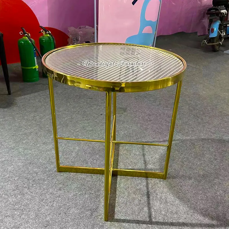 Дешевый круглый стеклянный столик с золотым основанием из нержавеющей стали для гостиной