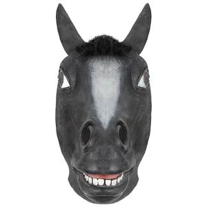 Cosplay Halloween Black Horse Head Mask Animal Party Dress Up Costume Prop Toys Latex Mask Full Face Head For Masquerade