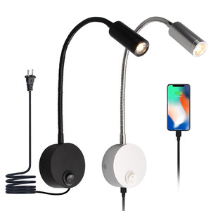 Applique <span class=keywords><strong>murale</strong></span> à bras flexible pour hôtel, chambre à coucher, <span class=keywords><strong>lampe</strong></span> de chevet avec variateur tactile et port USB - Product Image 1