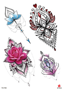 Autocollants de <span class=keywords><strong>tatouage</strong></span> en papier blanc style indien 3D, imperméables, papillon, tatouages temporaires réalistes, rose, pivoine, feuille de lavande - Product Image 6