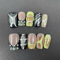 Ongles press-on faits main de haute qualité, vente en gros d'usine, forme cercueil, style Hot Girl, réutilisables