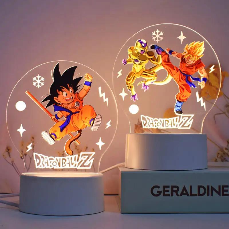 Mu japonês anime estatueta crianças desenhos animados dragão bola z figuras 3D acrílico noite lâmpada mesa quarto iluminação para crianças bebê cabine USB