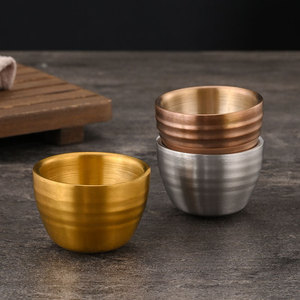 Juego de Vasos Miniatura de Acero Inoxidable Estilo Coreano, Rayados, 304, Dorados y Plateados, para Té, Vino, Soju y Otras Bebidas, Aptos para Lavavajillas - Product Image 1