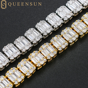 Queensun IGI GRA 18k katı beyaz altın tenis bilekliği 9mm dikdörtgen S925 Moissanite Hip-hop zincir bağlantı takı Lab elmas - Product Image 3