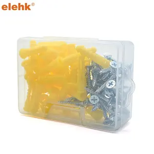 Elehk 45 kits Chine fabricant pe plastique nervuré ancrage expansion avec des kits de vis plastique jaune ancrage nervuré 7mm