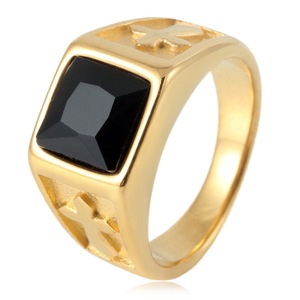 Yunnique – bague croix en acier inoxydable pour hommes, avec sertissage de pierre noire, style punk géométrique, bijoux à la mode, cadeau - Product Image 1