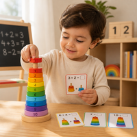 Jouets en bois Montessori personnalisés en forme d'arc-en-ciel pour enfants, jeux en famille, apprentissage précoce des mathématiques de base
