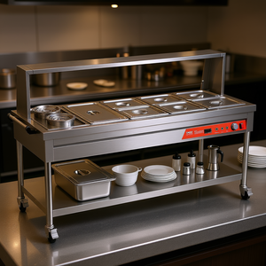 Chauffe-Plats Électrique Commercial Vevor 7 Bacs 2 Pots 1800W, Table Chauffante Professionnelle pour Buffet et Restauration, en Acier Inoxydable - Product Image 2