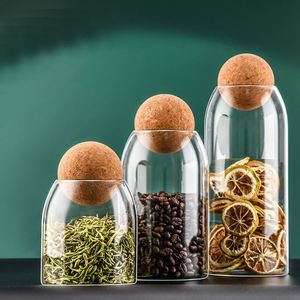 Custom Wholesales Fancy 500/800/1200 Ml Multiple Size Cork <b>Food</b> <b>Container</b> Kitchen <b>Storage</b> <b>Glass</b> Jar With Wood Ball Lid - Product Image 6